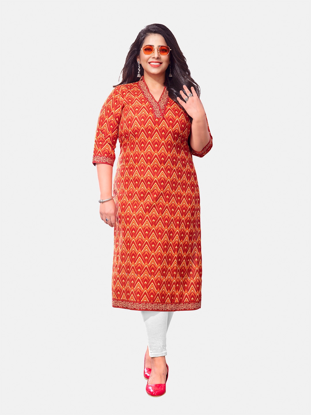 

Jevi Prints Women Plus Size Abstract Printed Pure Cotton Kurta, Red