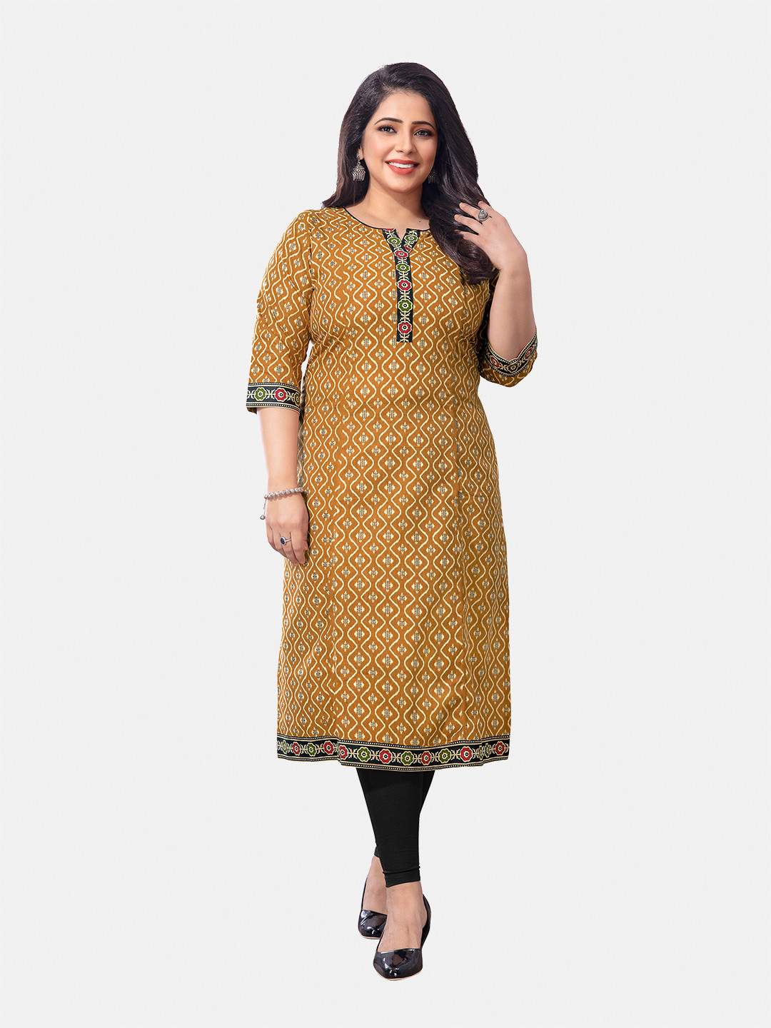 

Jevi Prints Women Plus Size Abstract Printed Pure Cotton Kurta, Brown