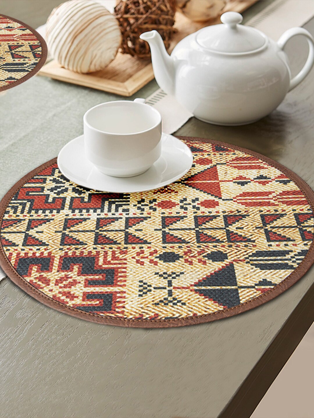 

Mona B Set Of 2 Printed Cotton Table Placemats, Beige
