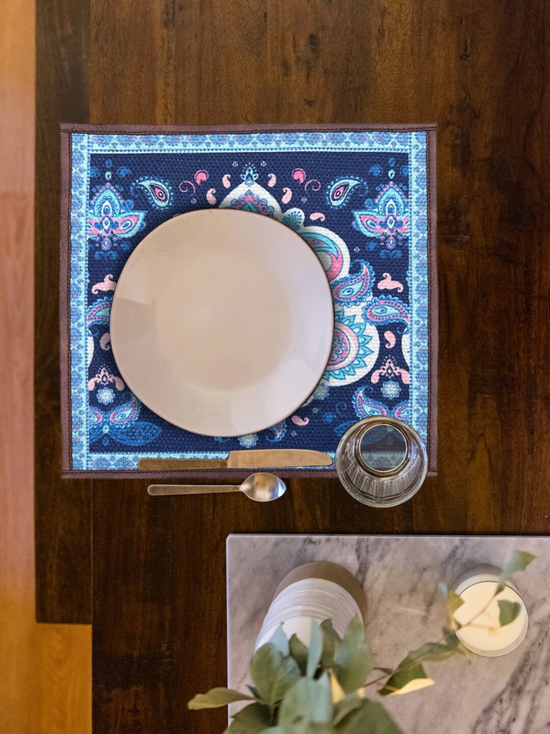 

Mona B Blue & Pink Set Of 2 Printed Cotton Table Placemats