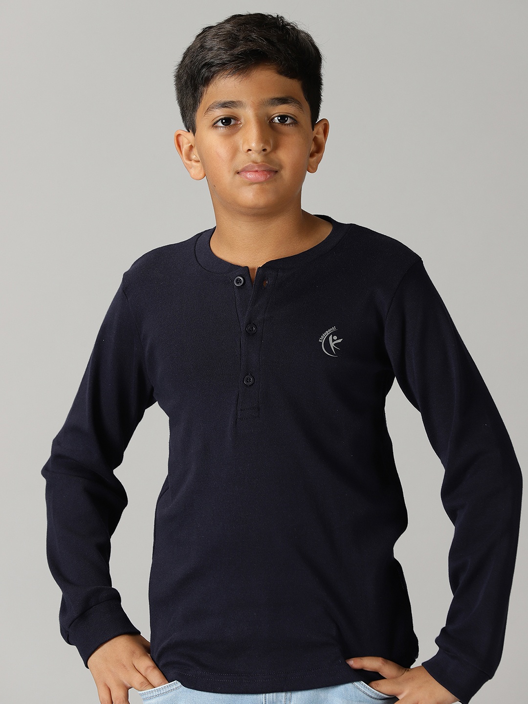 

KiddoPanti Kids Henley Neck Cotton T-shirt, Navy blue