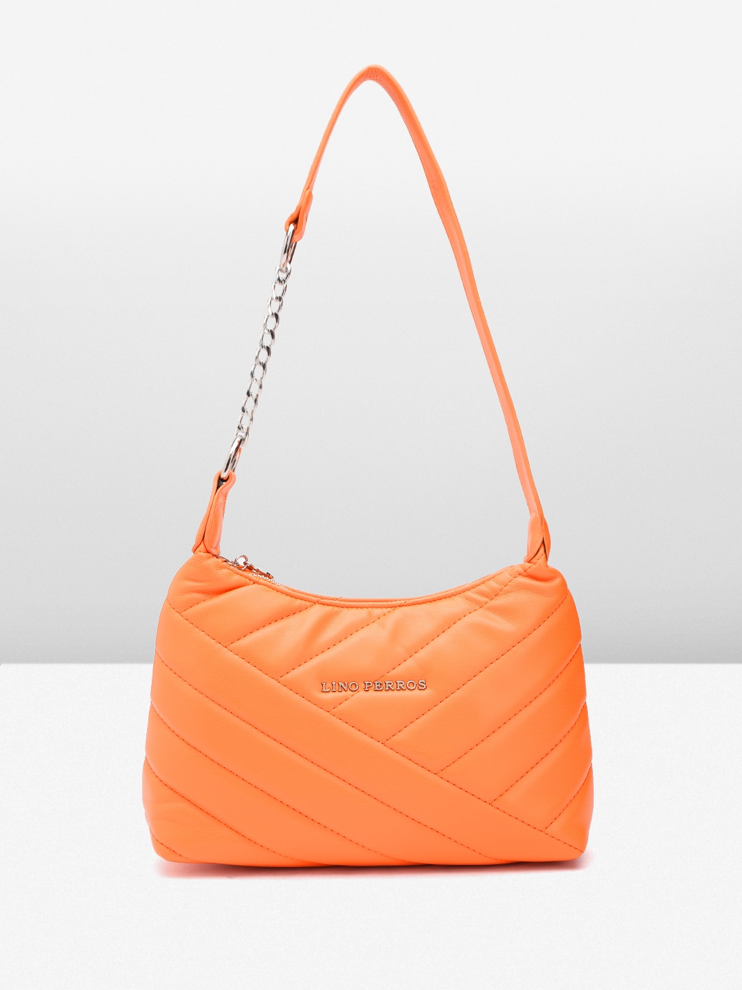 

Lino Perros Structured Shoulder Bag with Quilted Detail, Orange