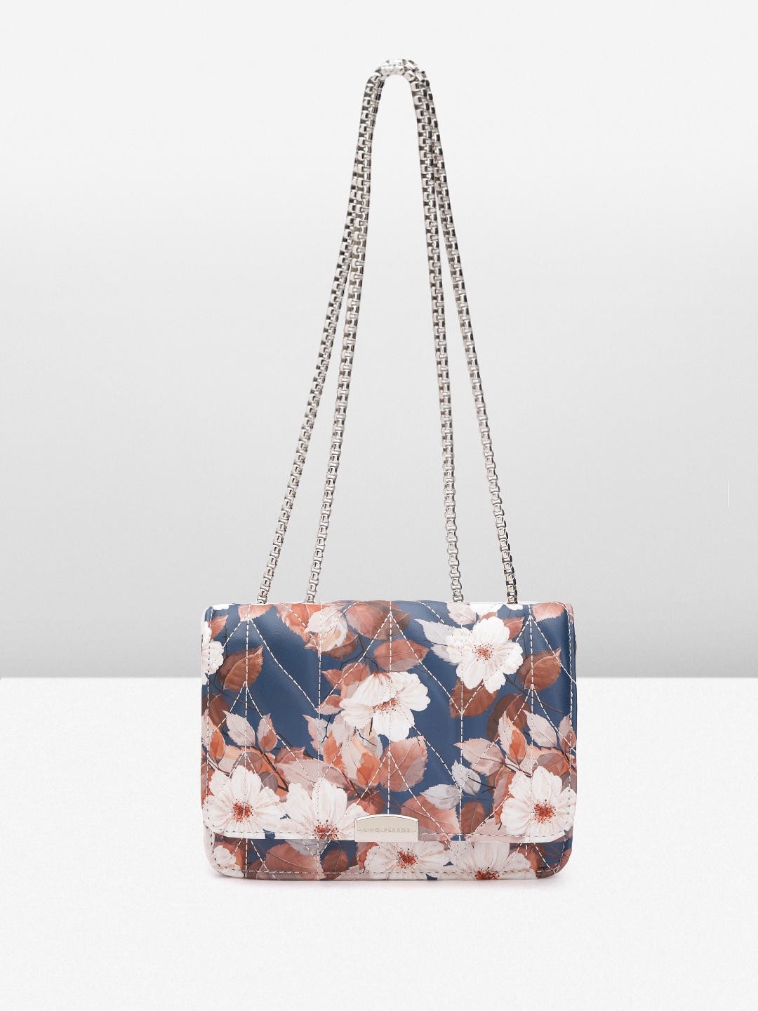 

Lino Perros Floral Printed Structured Sling Bag with Quilted Detail, Blue