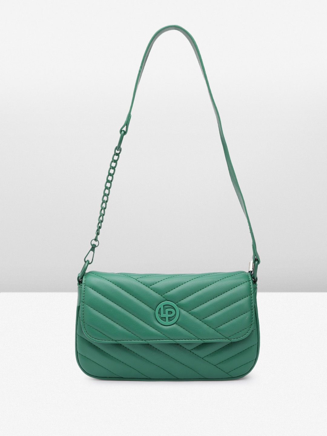 

Lino Perros Structured Shoulder Bag with Quilted Detail, Green