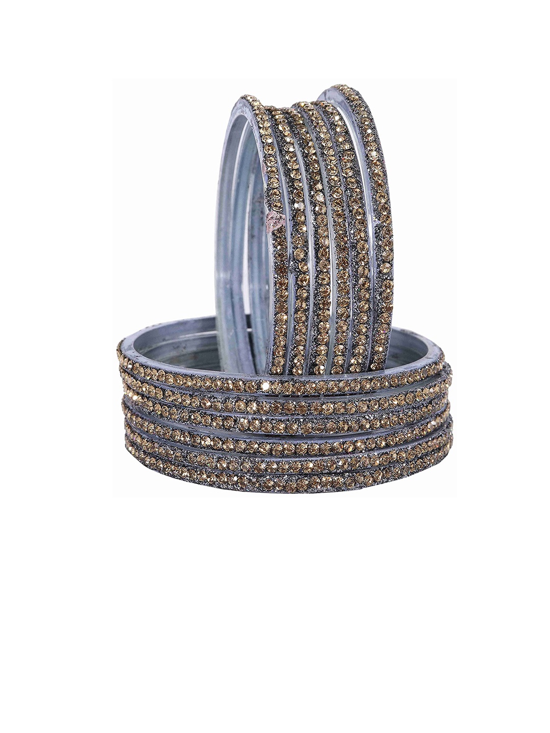 

NMII Glass & Zirconia Studded Glossy Finish Bangle Set, Grey