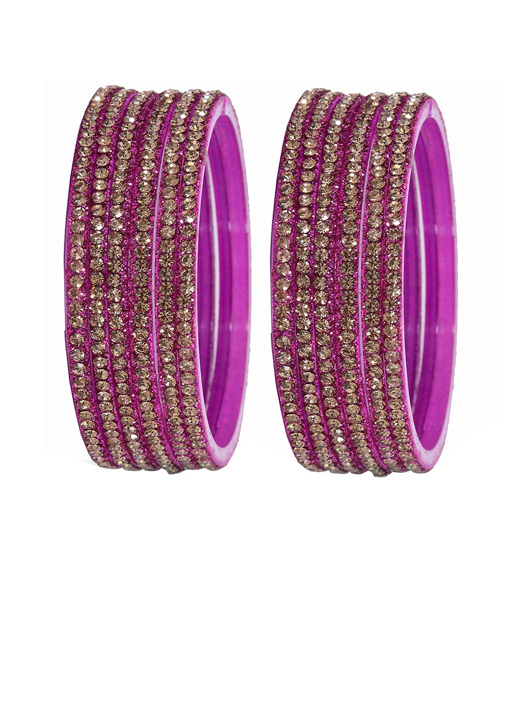 

NMII Set Of 2 Stone-Studded & Beaded Glossy Finished Glass Bangle Set, Magenta