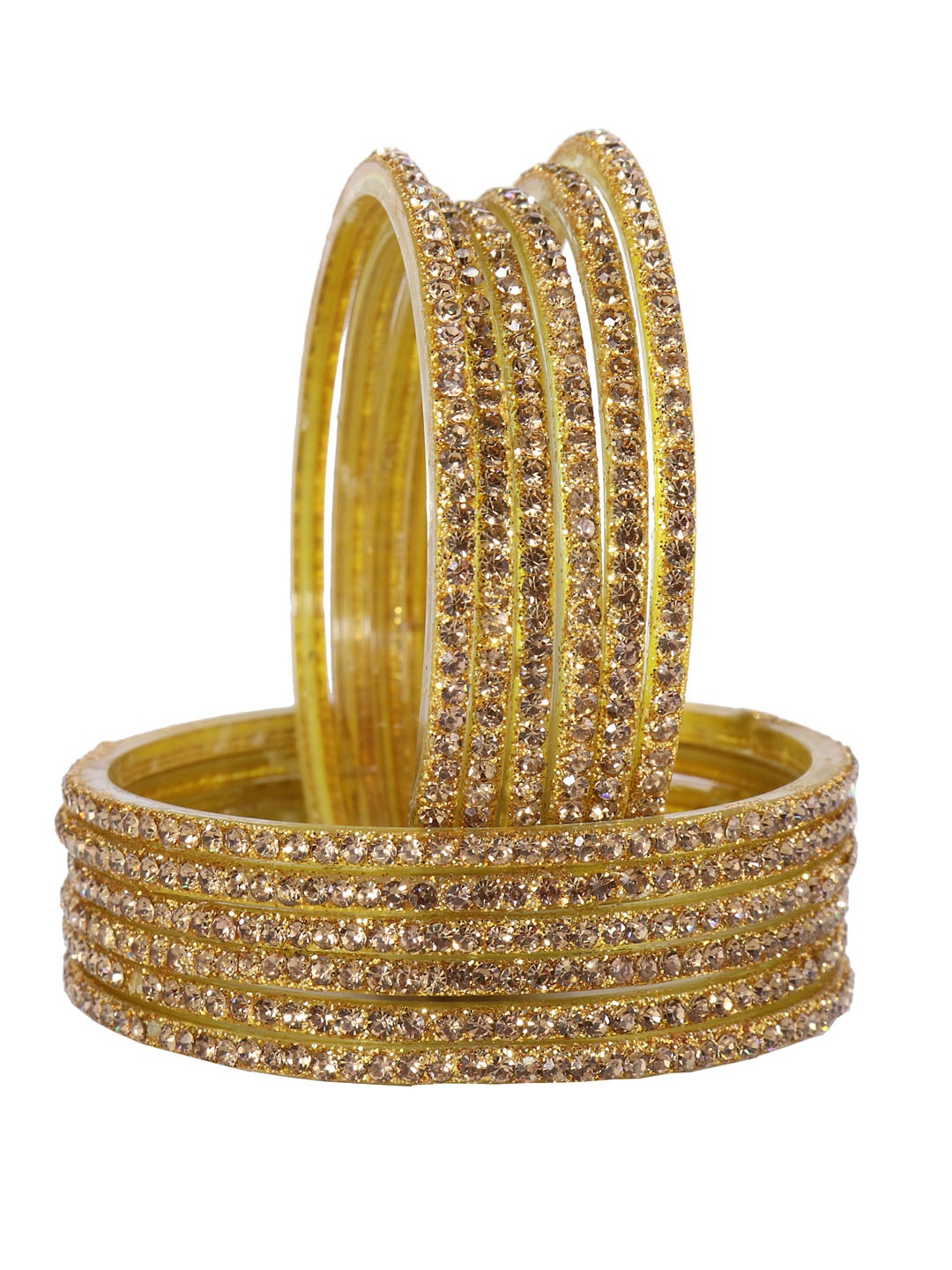 

NMII Set Of 2 Cubic Zirconia Gemstone-Studded Glossy Bangle Set, Gold