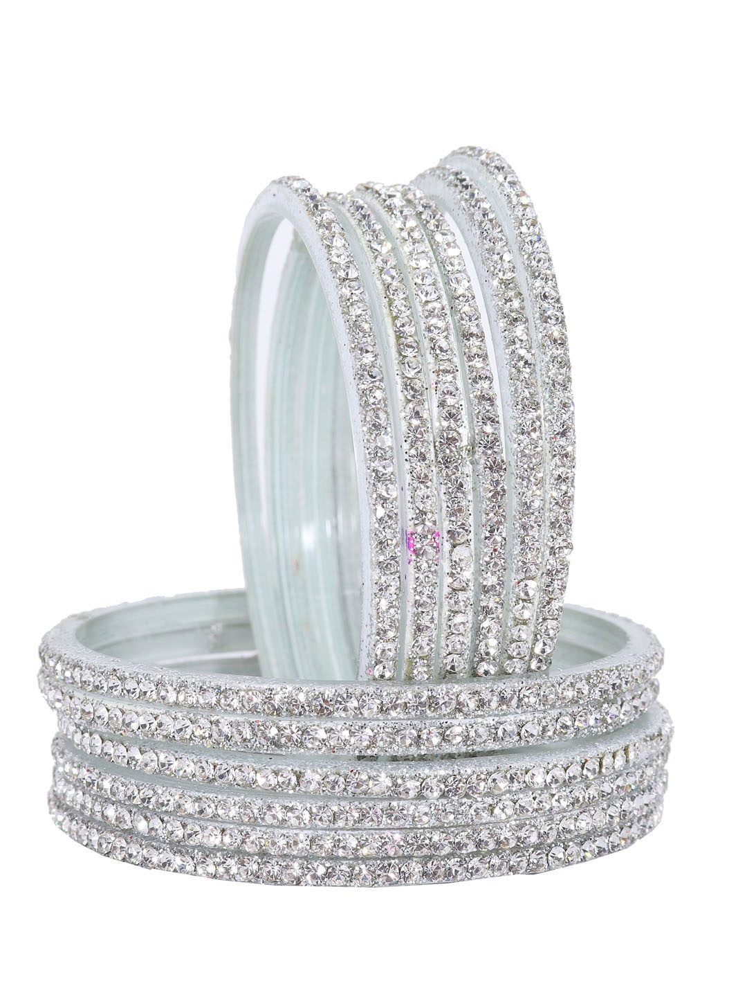 

NMII Set Of 12 Zircon Gemstone Studded Glossy Bangle, Silver