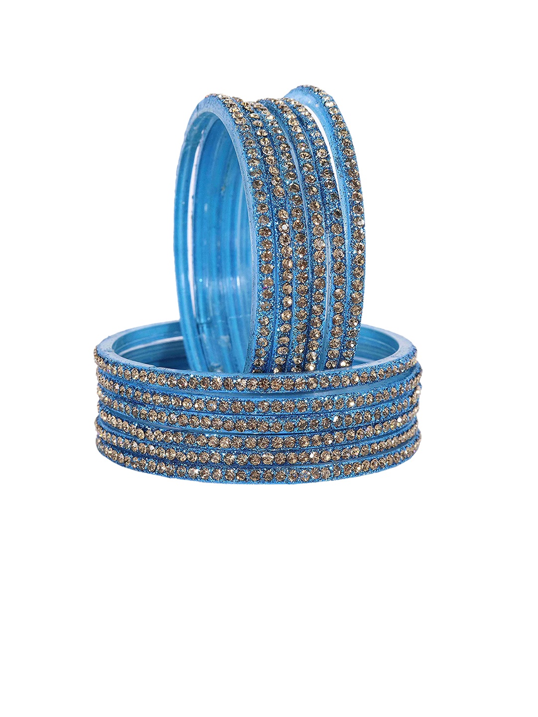 

NMII Women Set of 12 Zircon Gemstone Studded Glossy Finished Glass Bangles, Blue