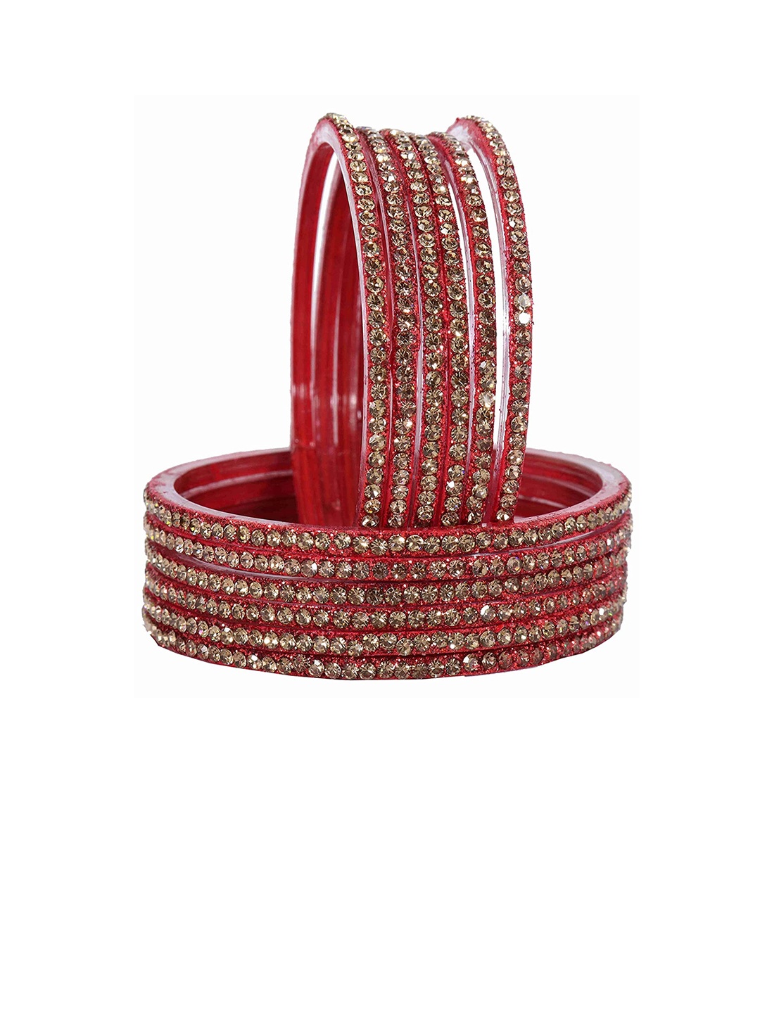 

NMII Glass & Zirconia Studded Glossy Finish Bangle Set, Red