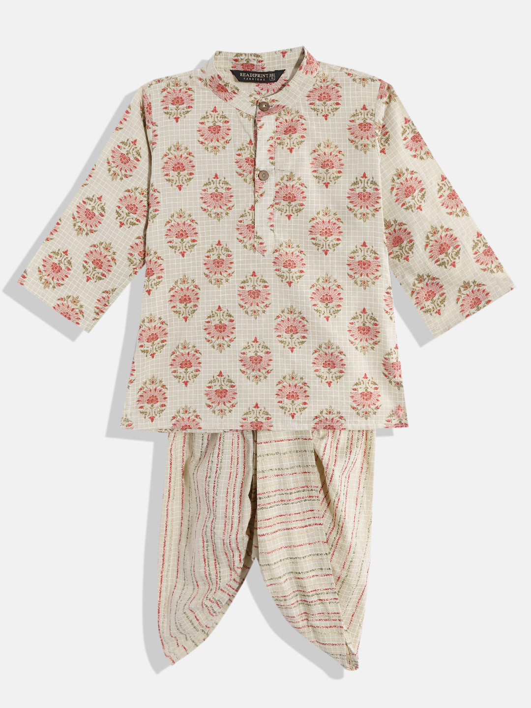 

Readiprint Fashions Boys Beige Ethnic Motifs Printed Pure Cotton Kurta with Dhoti Pants