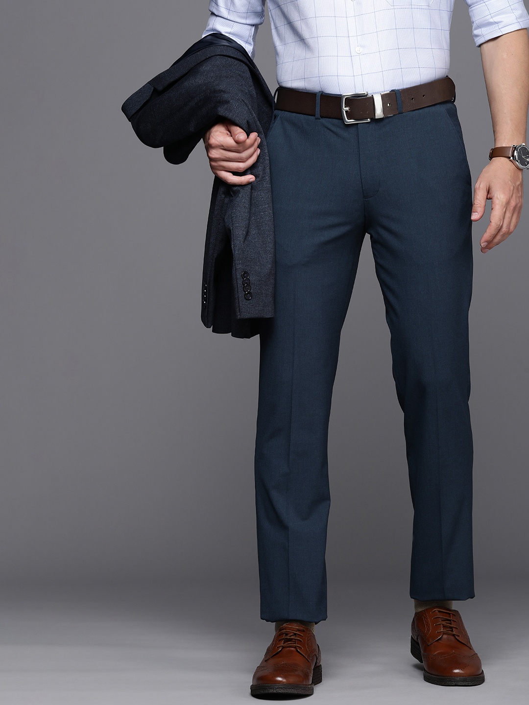 

Louis Philippe Men Regular Fit Trousers, Navy blue