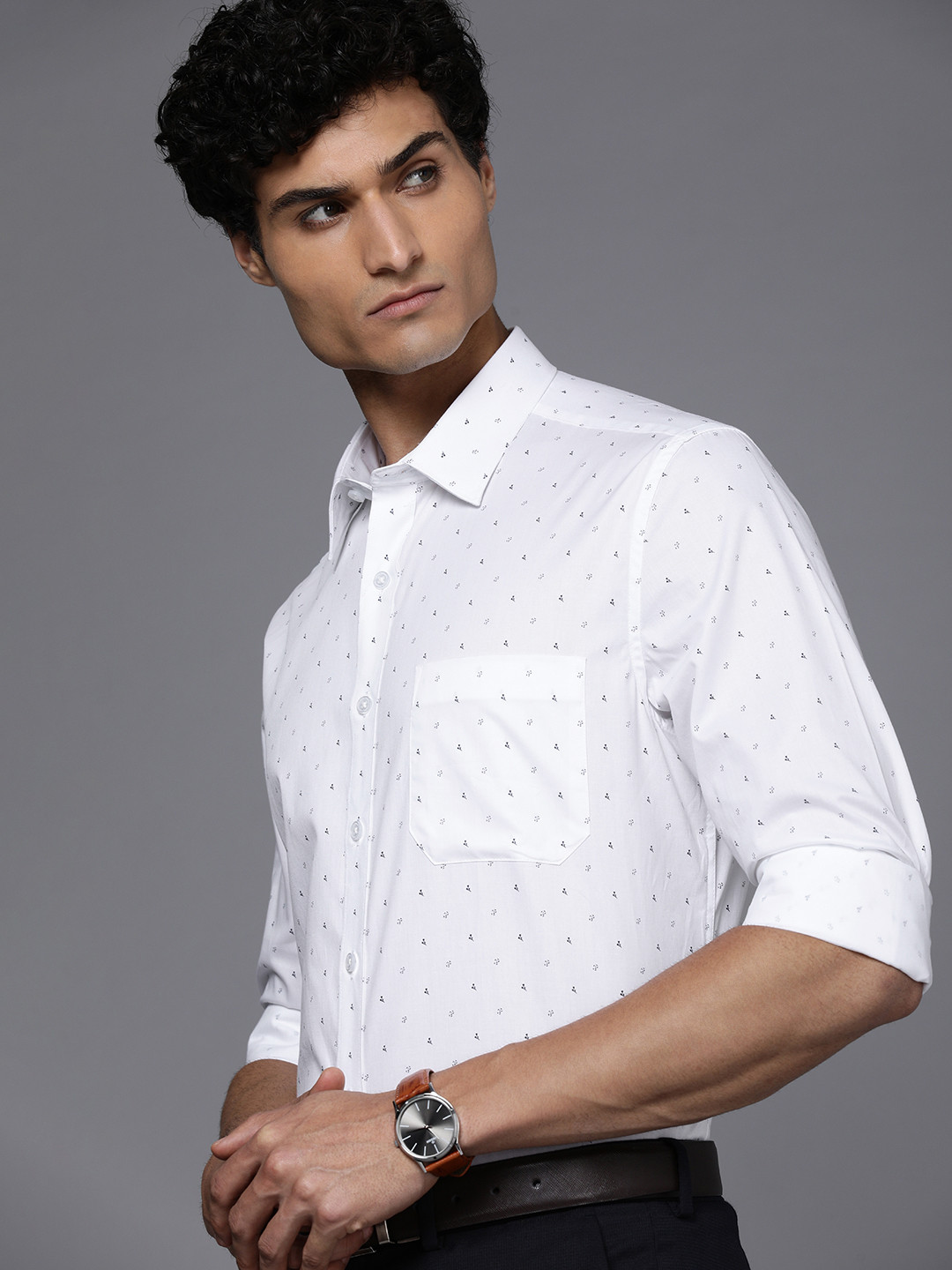 

Louis Philippe Pure Cotton Slim Fit Opaque Printed Formal Shirt, White