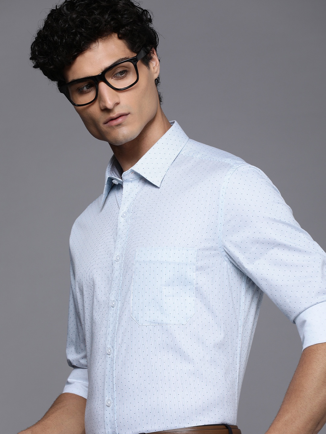 

Louis Philippe Pure Cotton Slim Fit Opaque Striped Formal Shirt, Blue