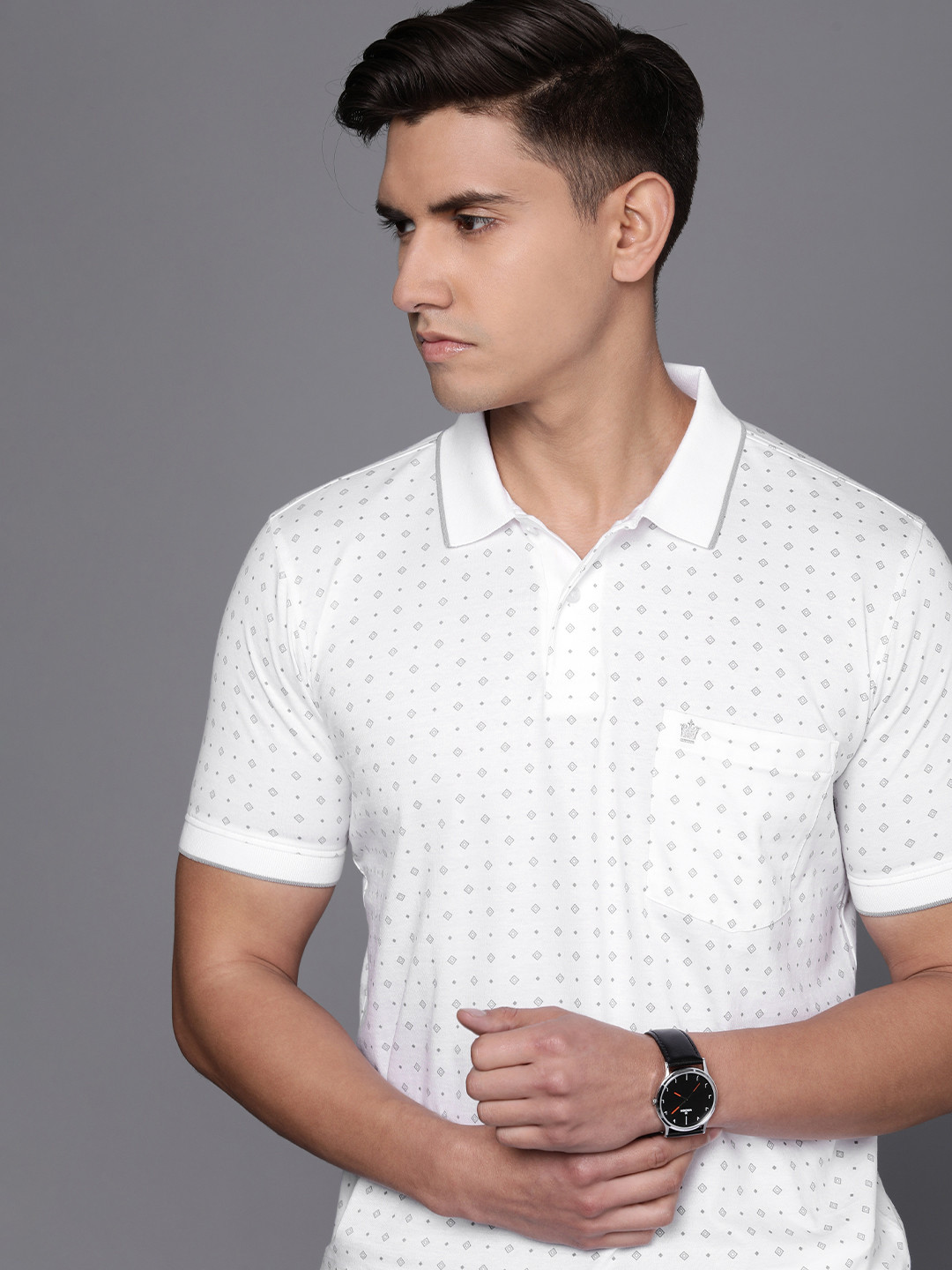 

Louis Philippe Men Printed Polo Collar Pure Cotton T-shirt, White