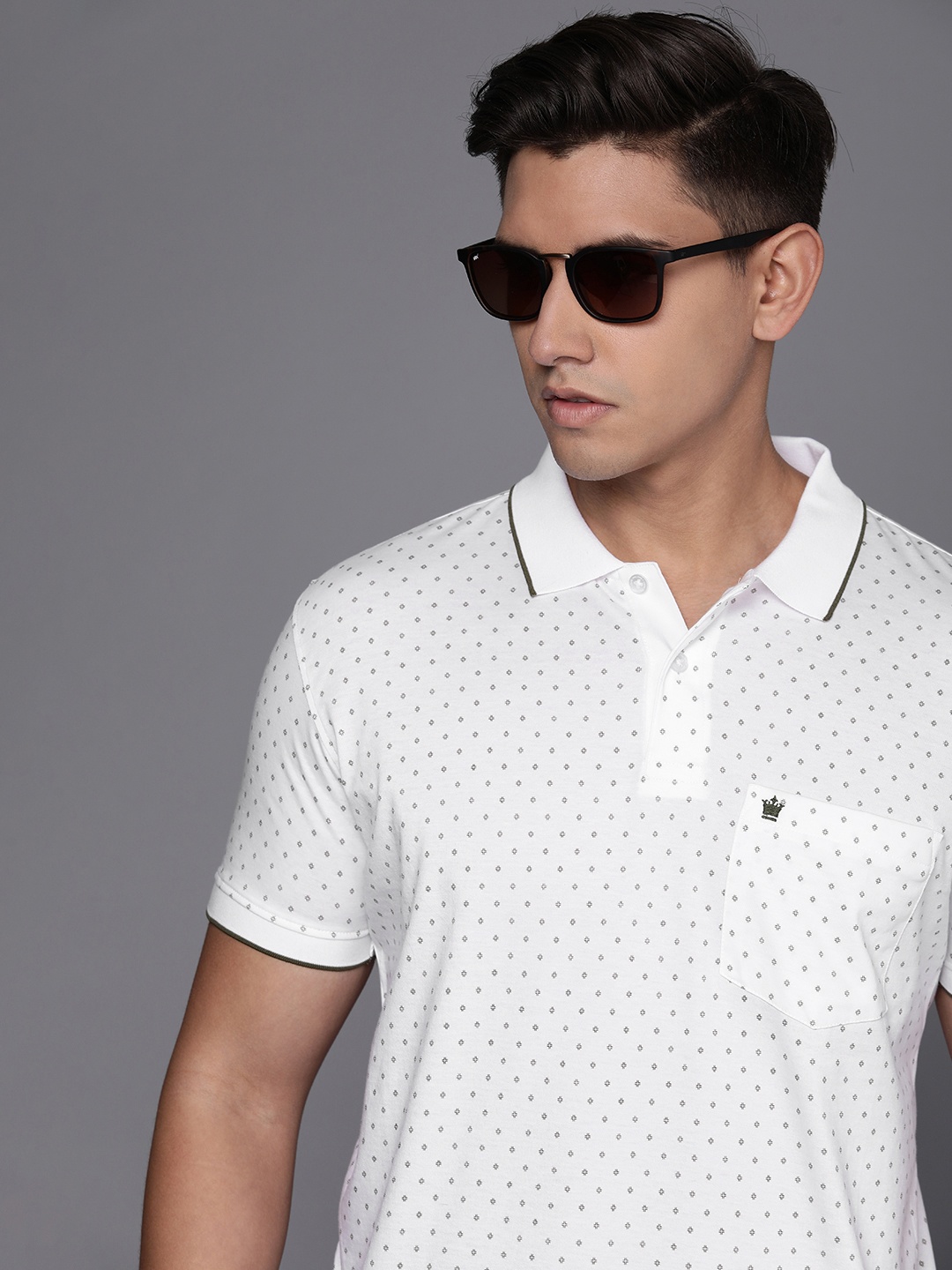 

Louis Philippe Men Printed Polo Collar Pure Cotton T-shirt, White
