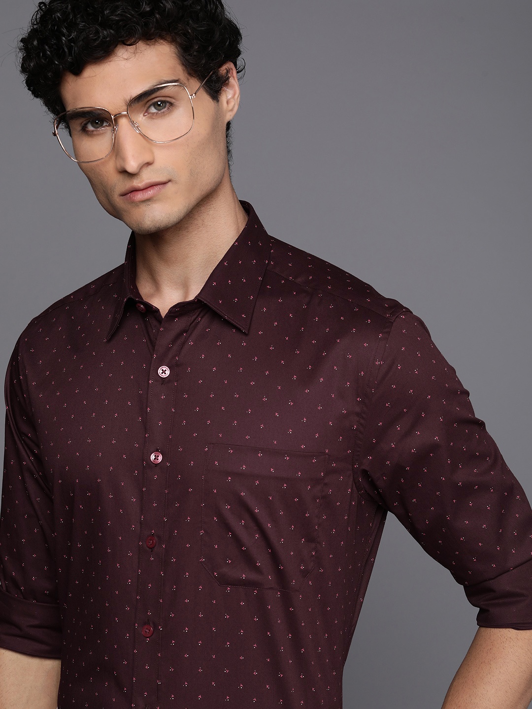 

Louis Philippe Cotton Slim Fit Opaque Printed Formal Shirt, Maroon