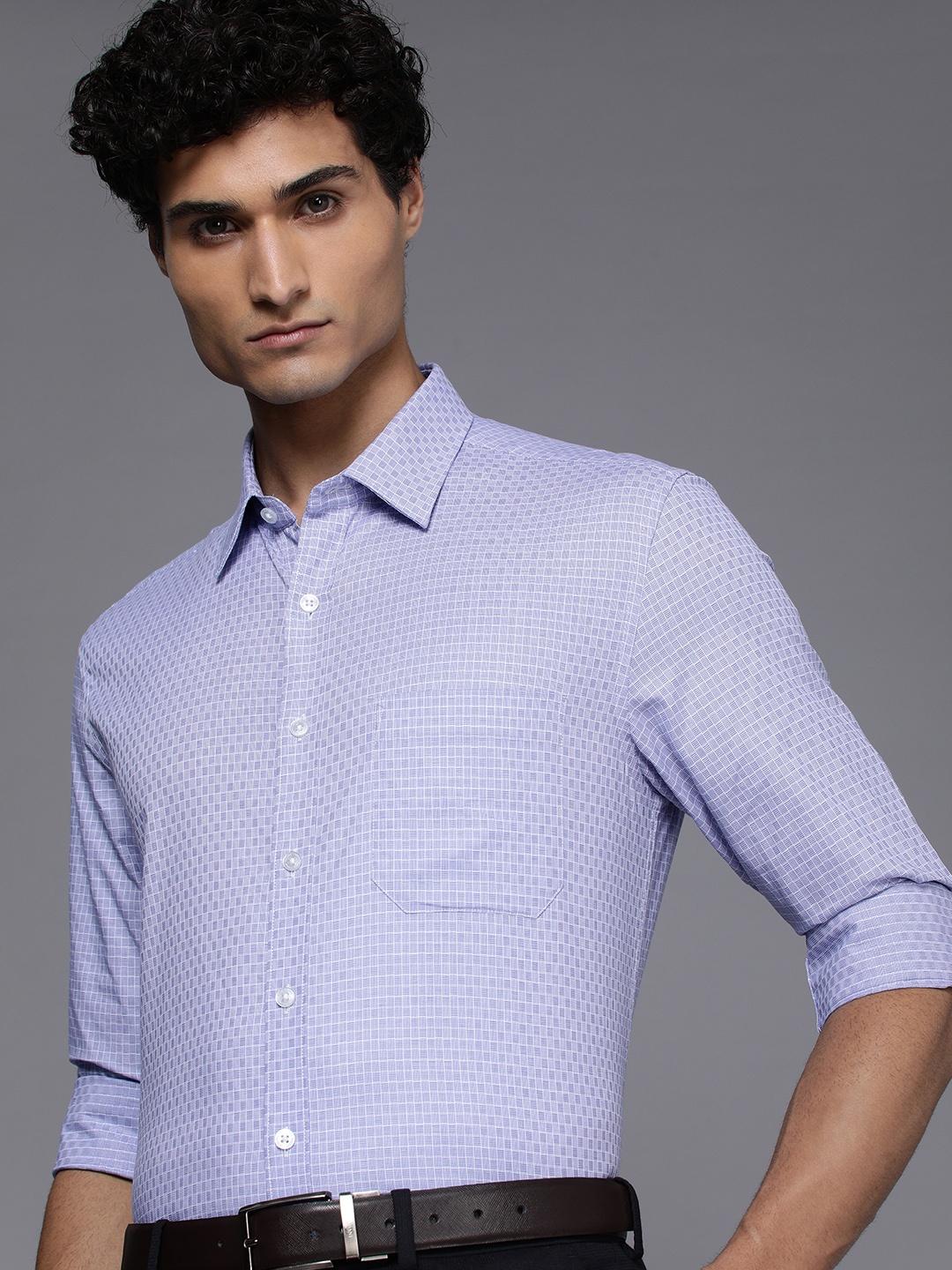 

Louis Philippe Pure Cotton Slim Fit Micro Checks Opaque Formal Shirt, Blue