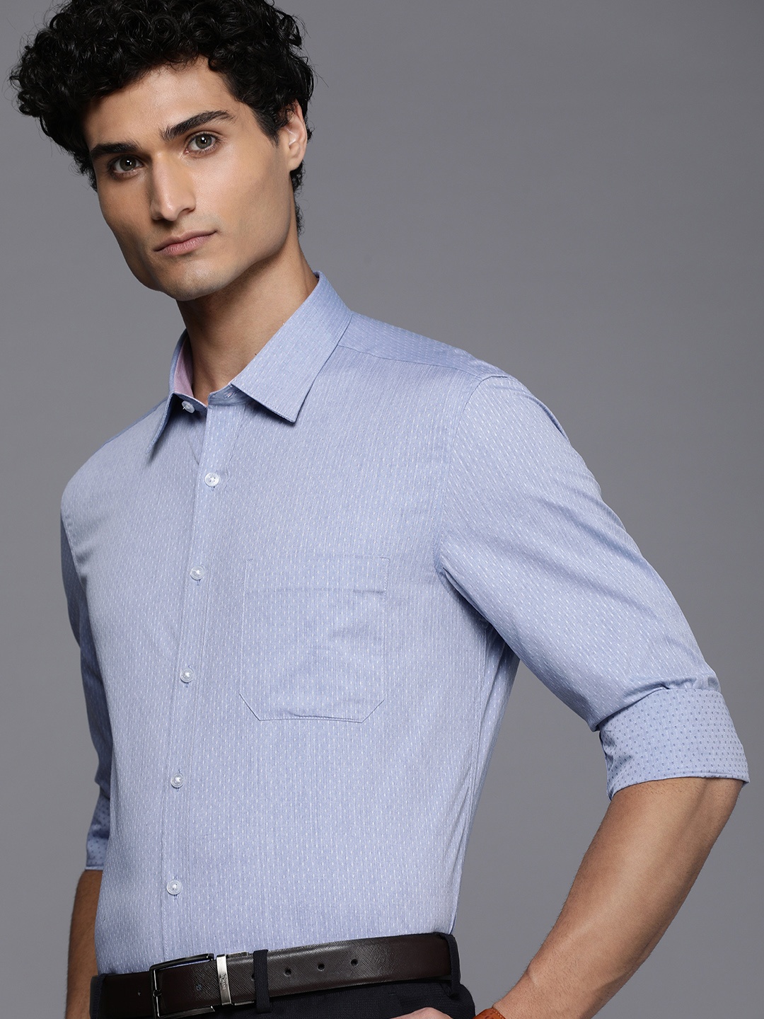 

Louis Philippe Men Pure Cotton Slim Fit Printed Formal Shirt, Blue