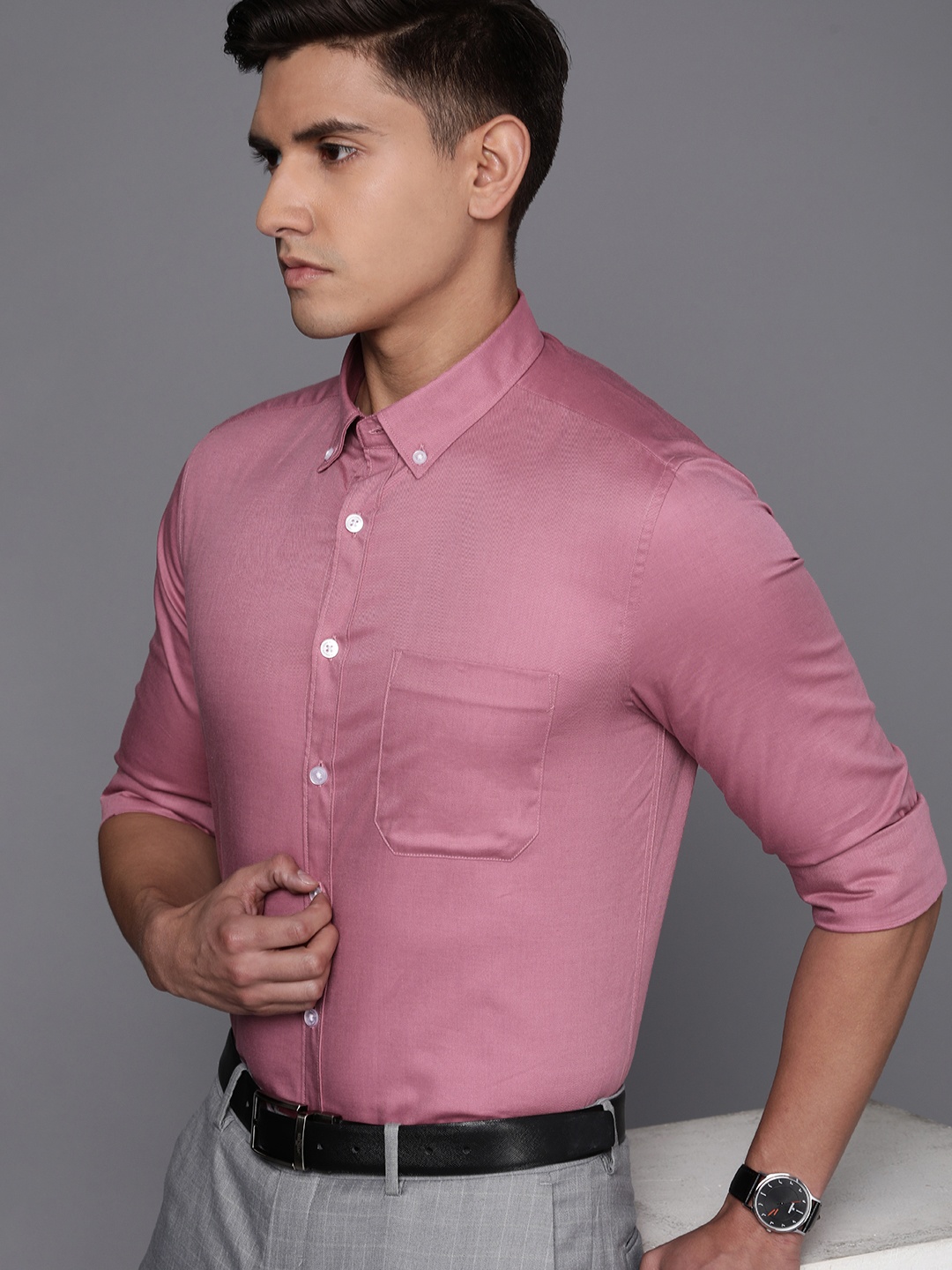 

Louis Philippe Pure Cotton Slim Fit Opaque Formal Shirt, Pink