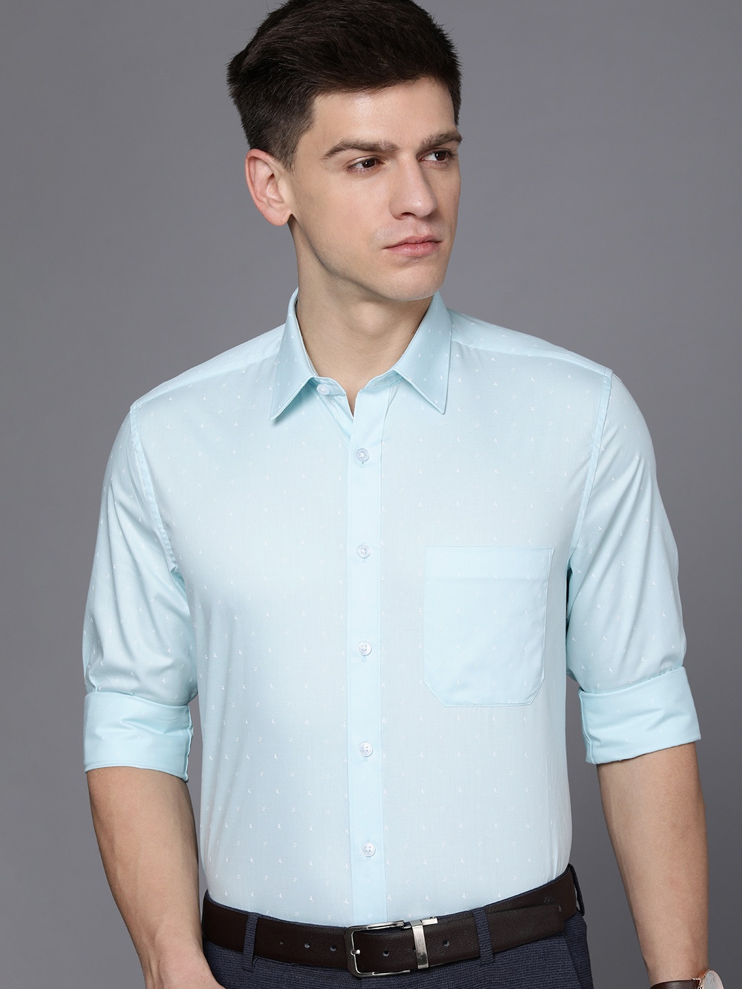 

Louis Philippe Men Pure Cotton Slim Fit Printed Formal Shirt, Blue