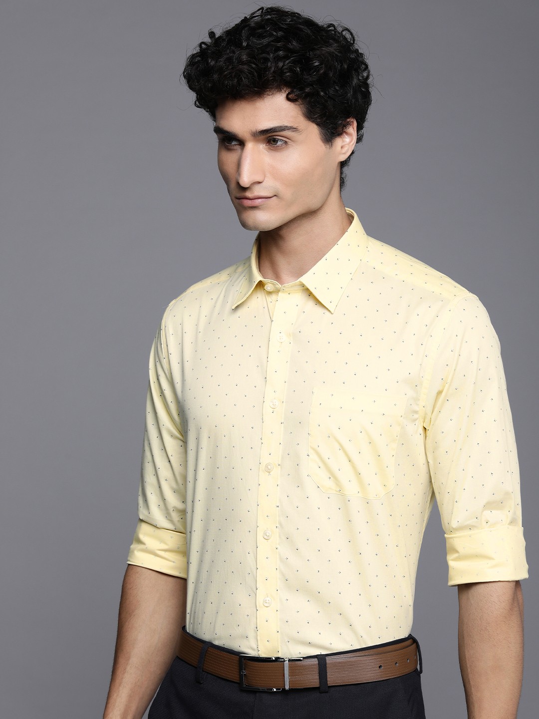 

Louis Philippe Men Pure Cotton Slim Fit Micro Ditsy Printed Formal Shirt, Yellow