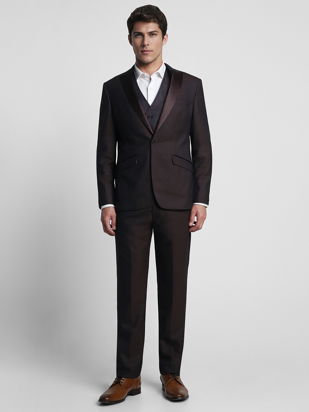 

Louis Philippe Men Single Breasted Slim Fit Three Piece Formal Suit, Navy blue