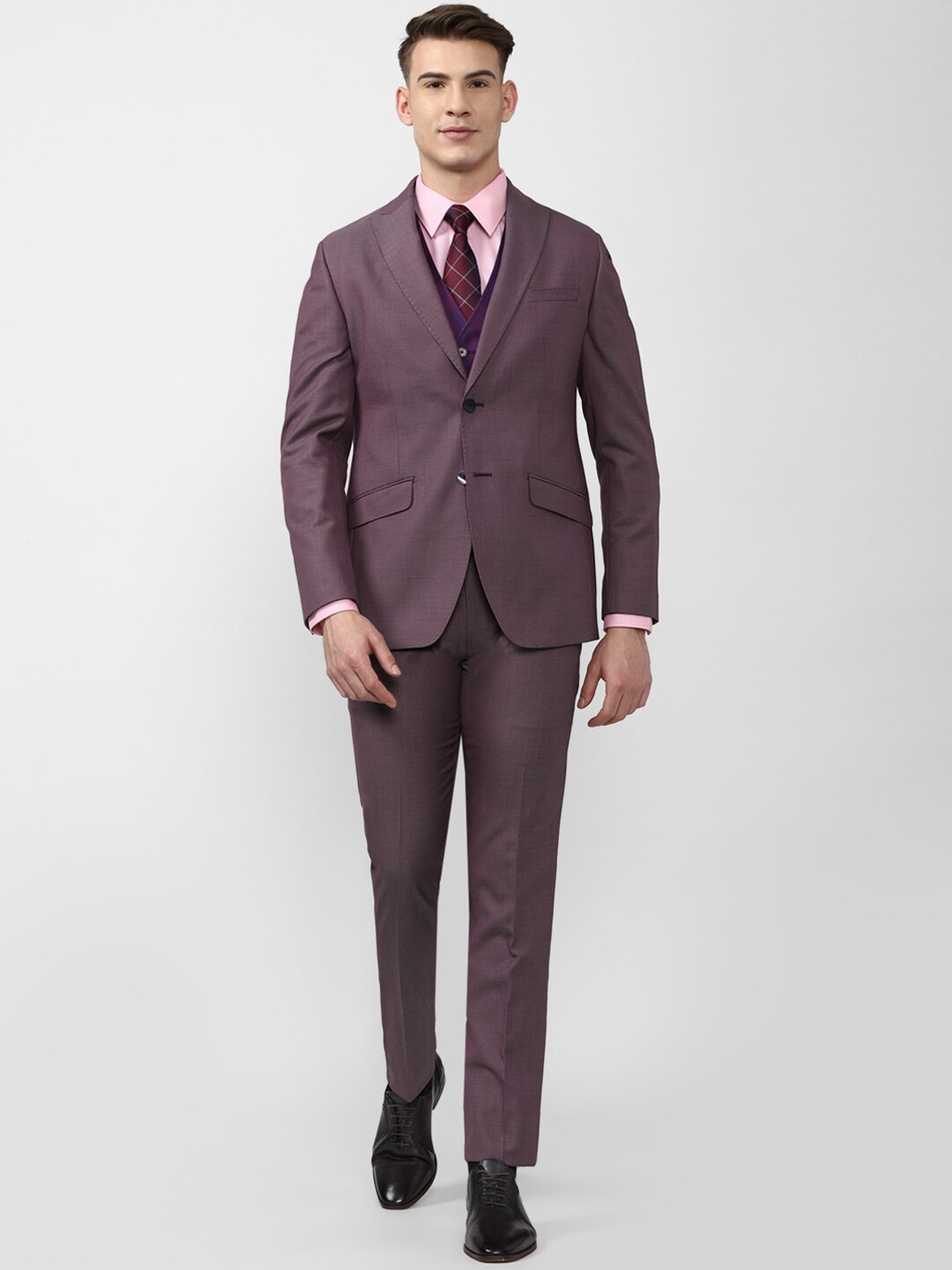 

Peter England Elite Men Slim Fit Single Breasted Three Piece Suit, Purple