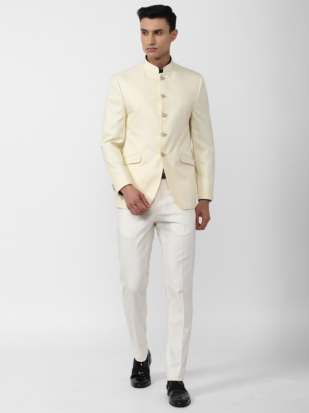 

Van Heusen Men Two-Piece Single Breasted Bandhgala Formal Suit, Cream