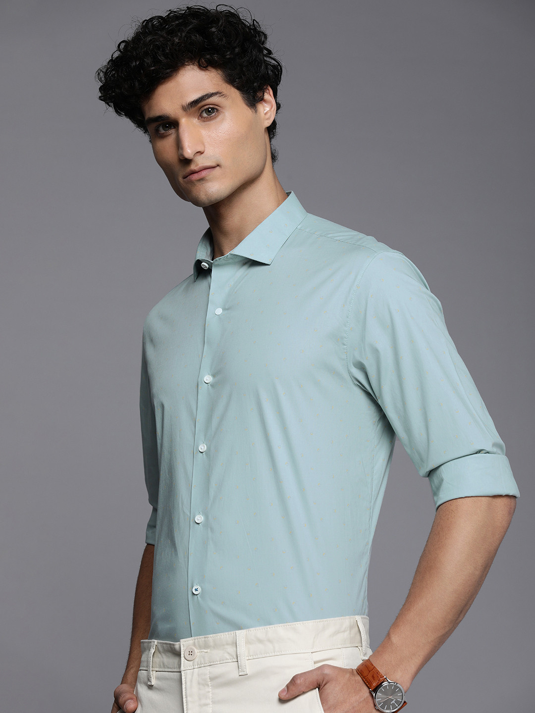 

Louis Philippe Ath.Work Super Slim Fit Micro Ditsy Printed Casual Shirt, Blue