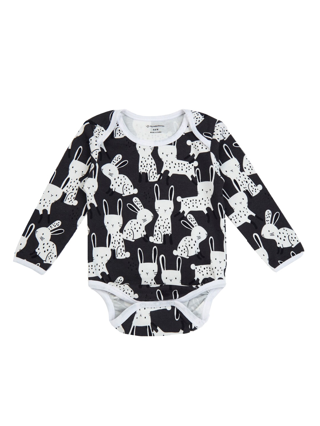 

My Milestones Infants Bunny Printed Pure Cotton Bodysuit, Black