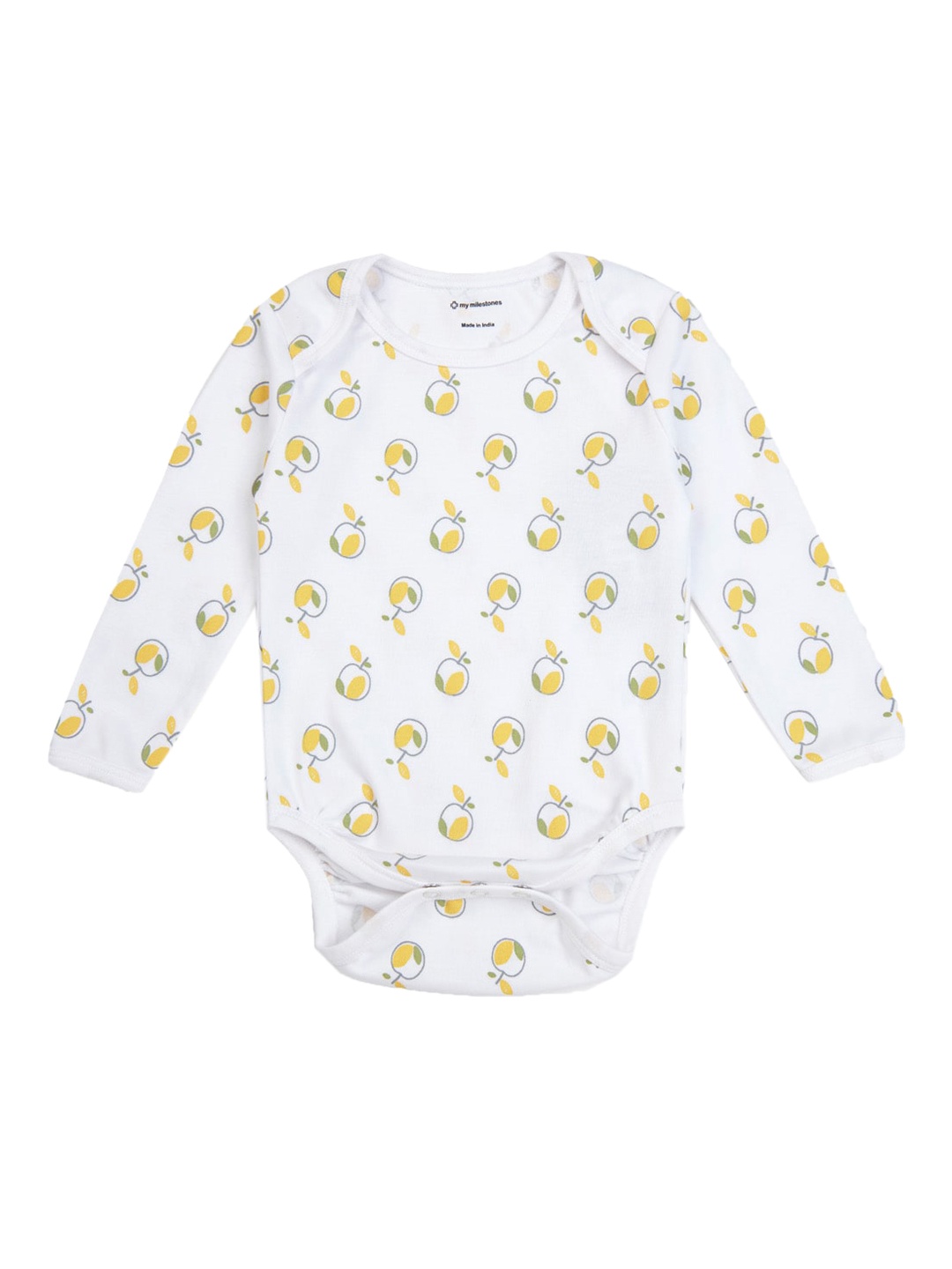 

My Milestones Infant Boys Apple Printed Cotton Bodysuit, White