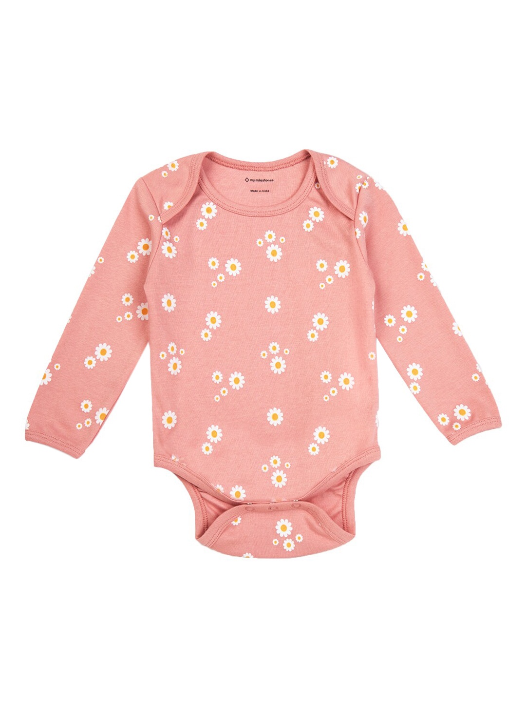 

My Milestones Infant Girls Daisy Printed Pure Cotton Bodysuit, Peach