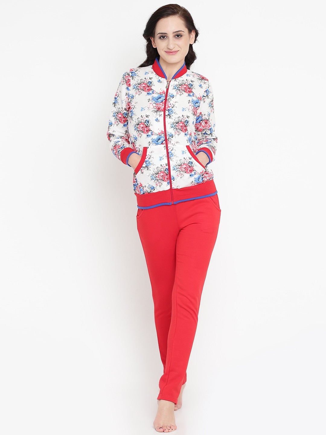 

Sweet Dreams White & Red Floral Print Night Suit 212076