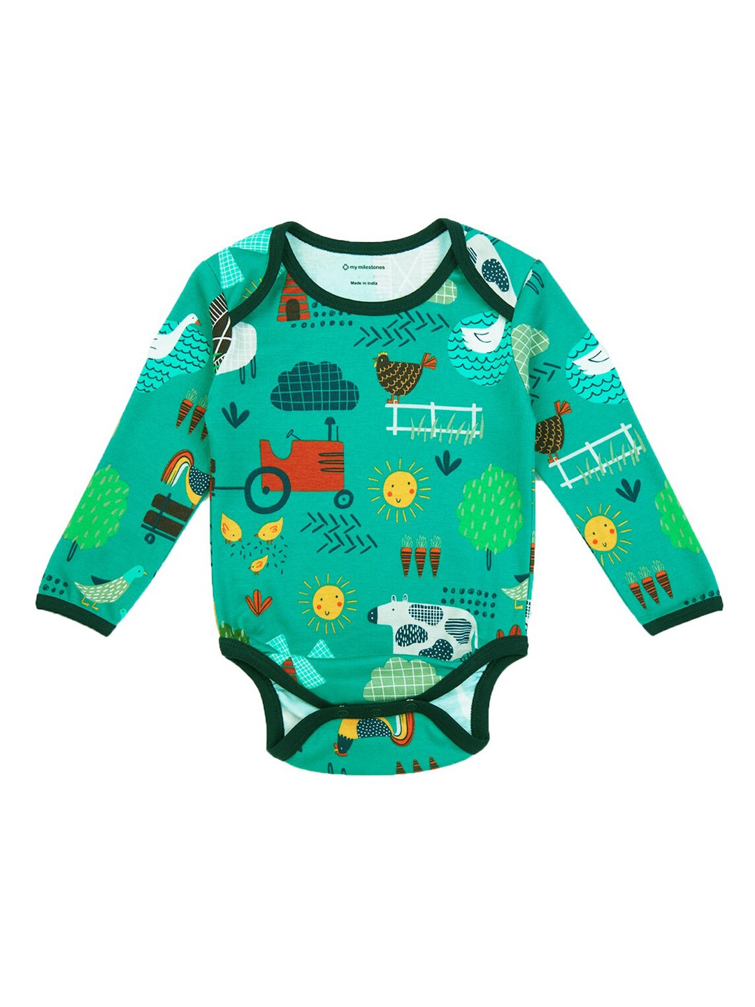 

My Milestones Infant Boys Printed Cotton Bodysuit, Green
