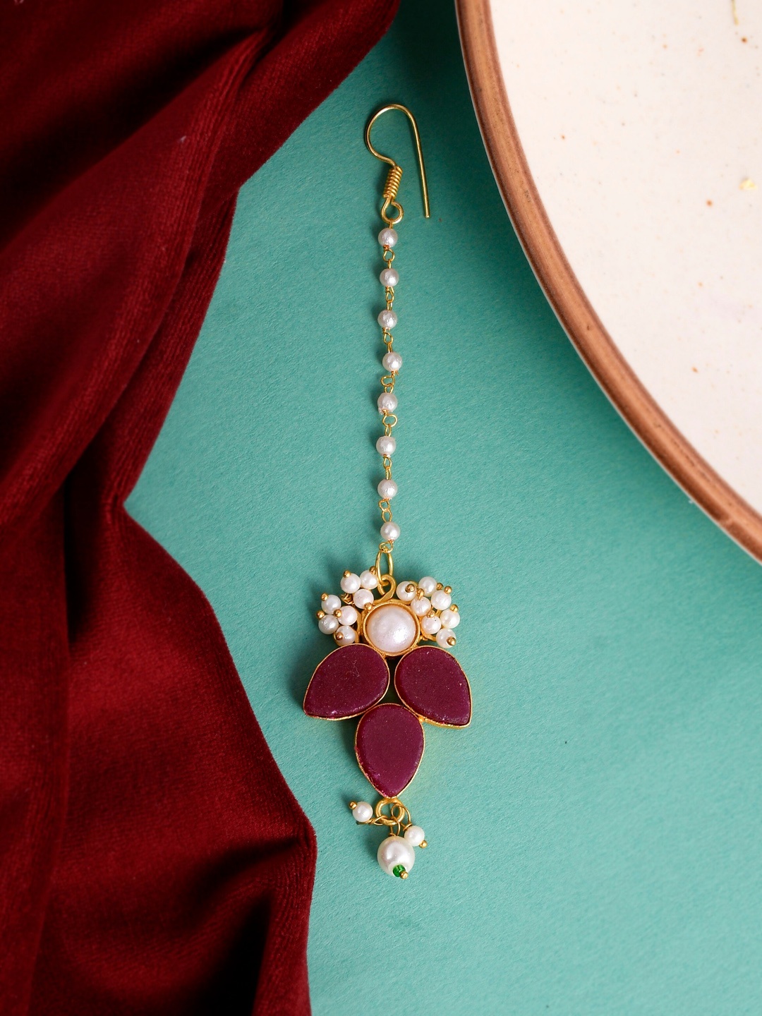 

Silvermerc Designs Gold-Plated Stones-Studded & Beaded Maang Tikka