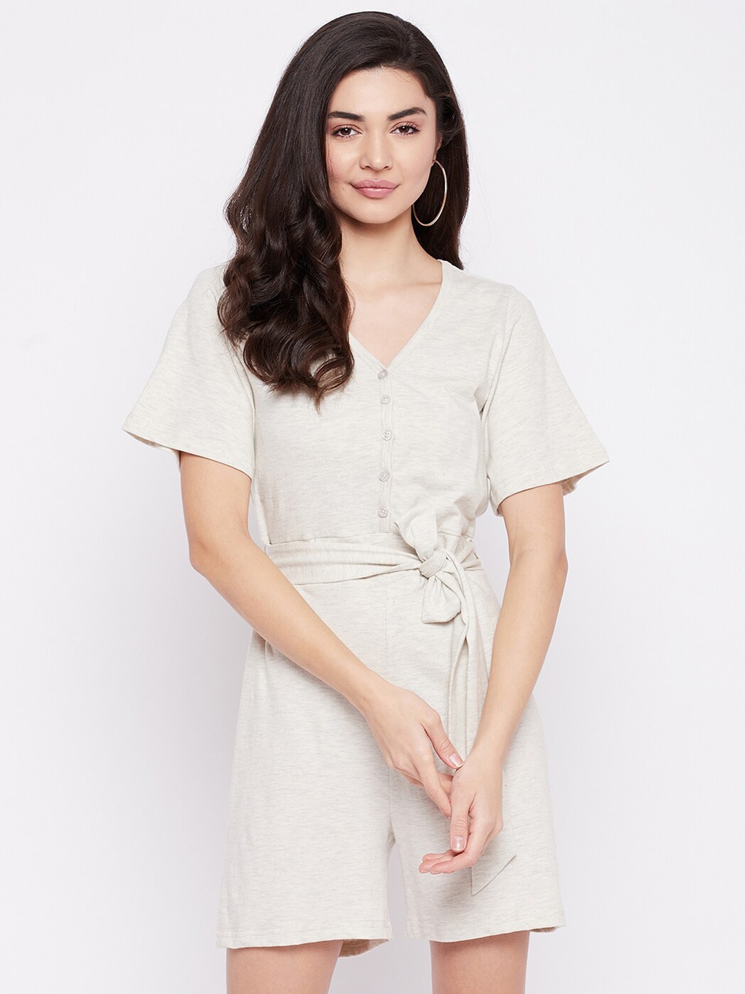 

CHILL WINSTON VV-Neck Cotton Jumpsuit, Beige