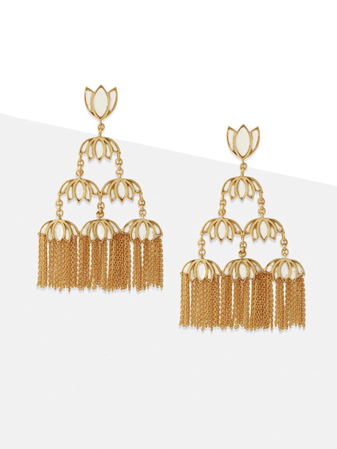 

Tipsyfly Women Gold-Plated Floral Drop Earrings, White