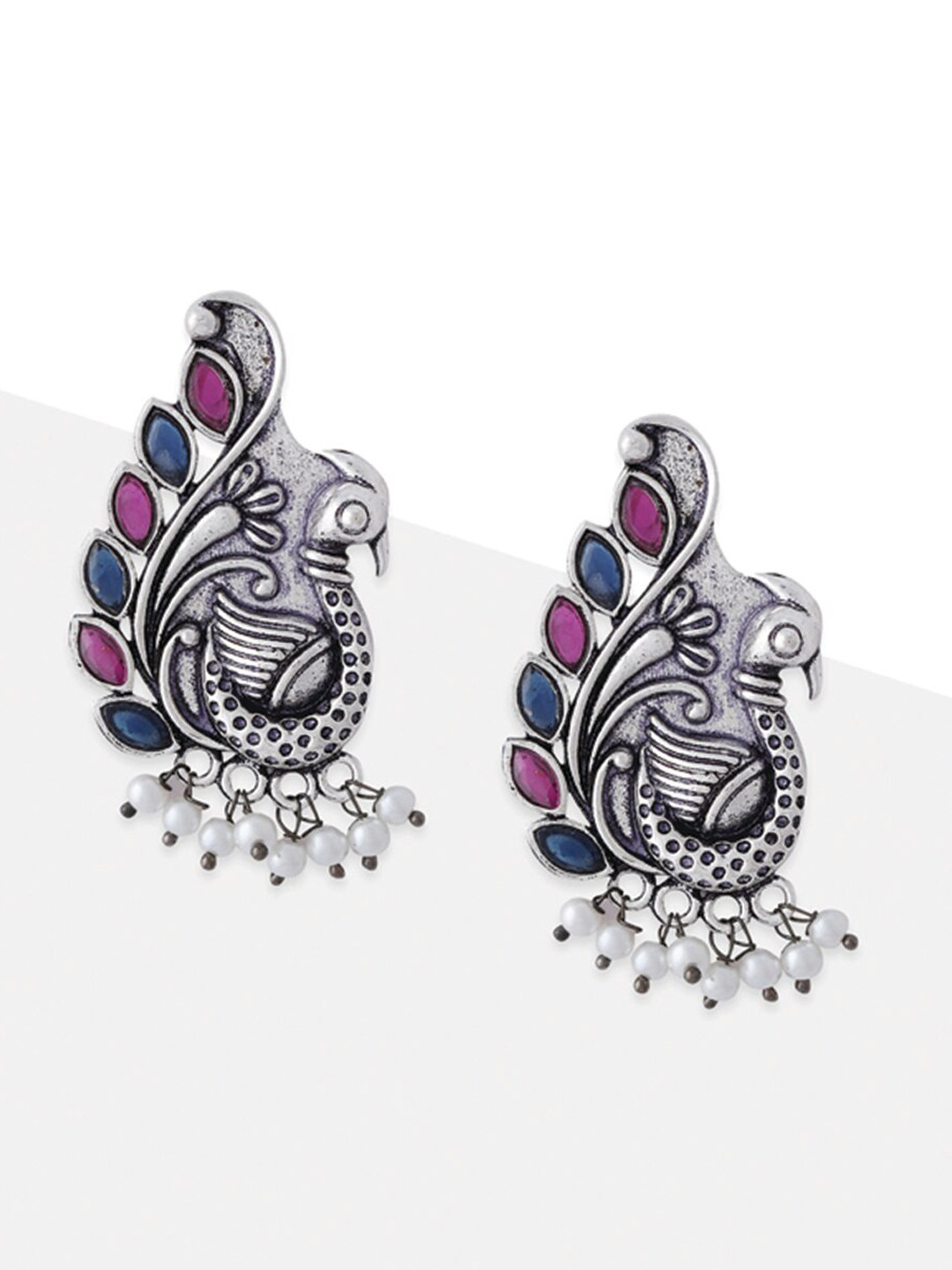 

Tipsyfly Peacock Shaped Studs Earrings, Grey melange