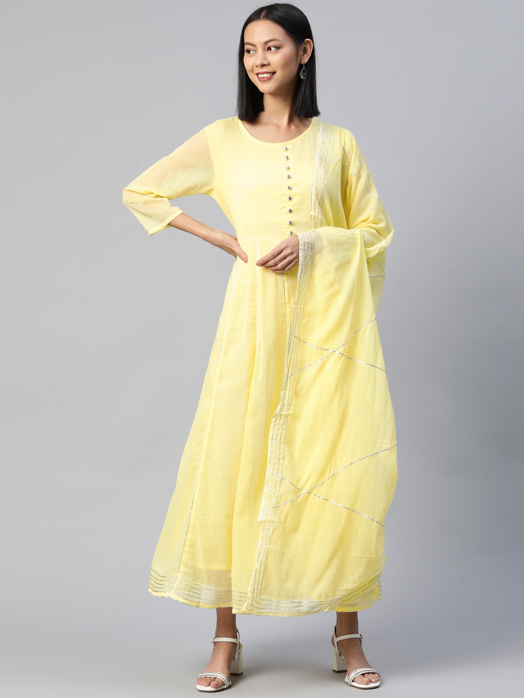 

Readiprint Women Gotta Patti Anarkali Kurta with Dupatta, Yellow