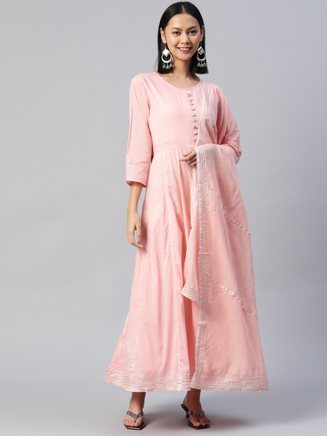 

Readiprint Women Gotta Patti Anarkali Kurta with Dupatta, Pink