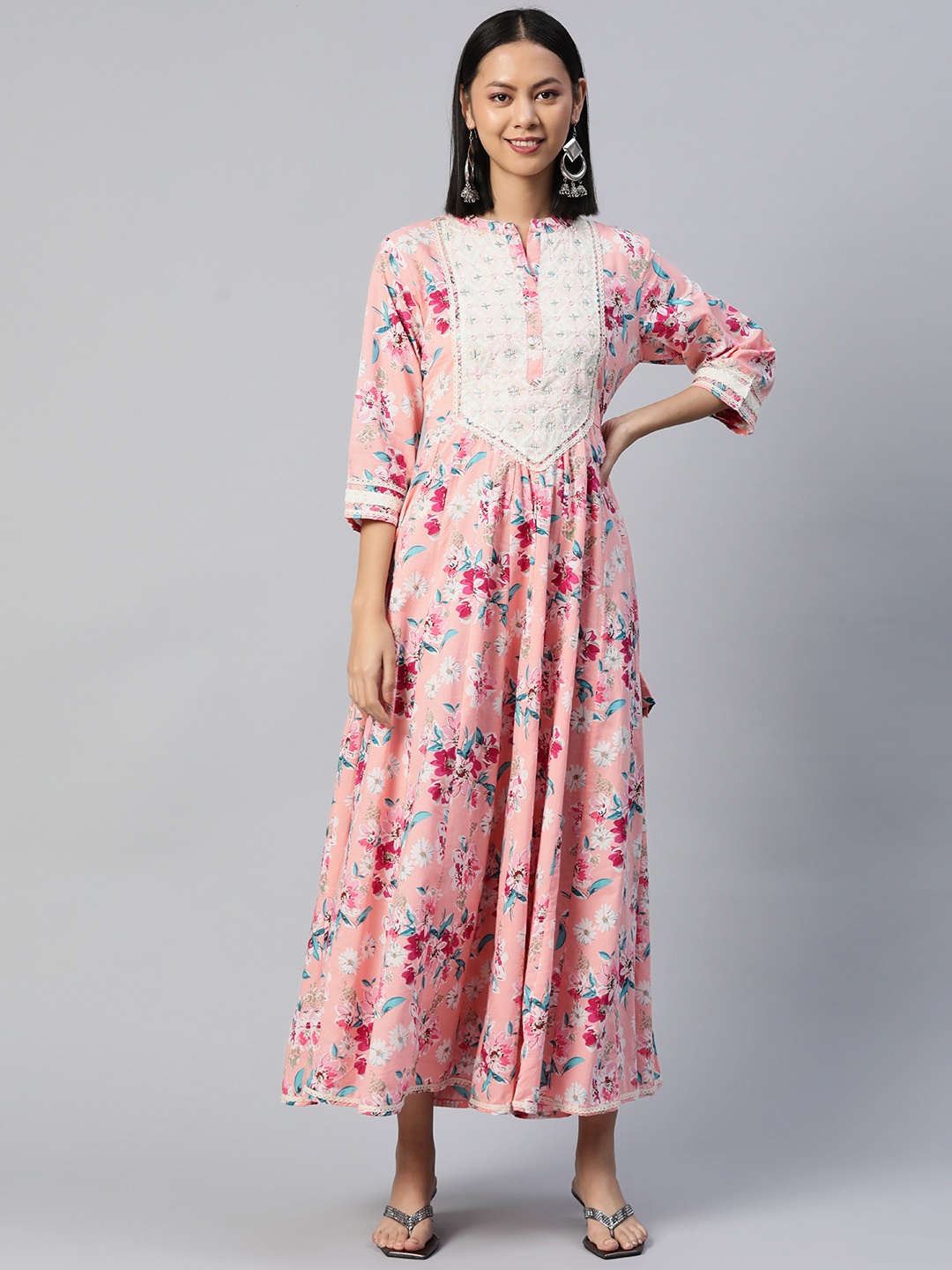 

Readiprint Fashions Floral Ethnic A-Line Maxi Ethnic Dress, Peach