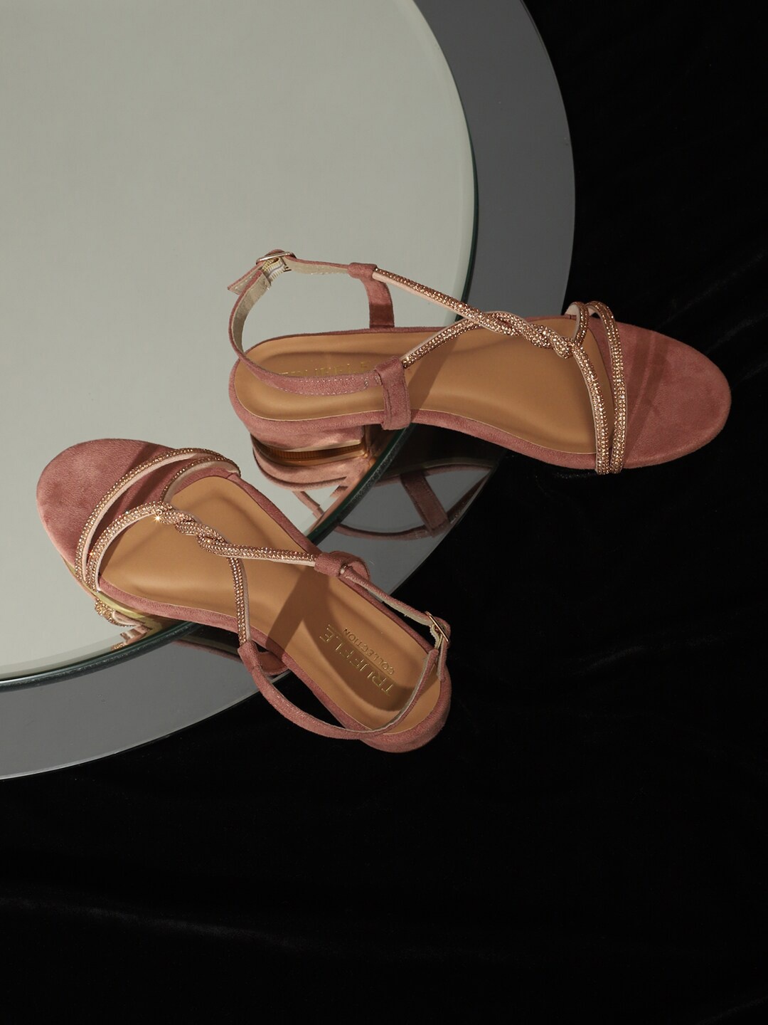 

Truffle Collection Embellished Suede Block Heels, Nude