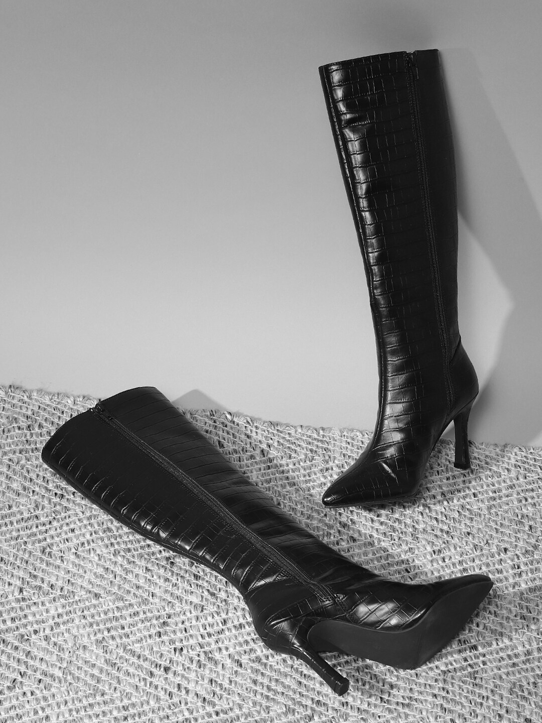 

Truffle Collection Women Textured Stiletto Heeled Boots, Black