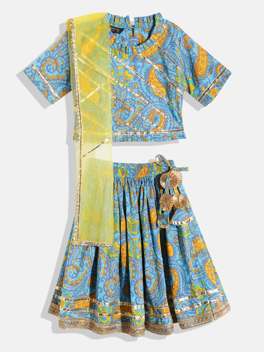 

Readiprint Fashions Girls Printed Ready to Wear Cotton Lehenga & Blouse With Dupatta, Blue