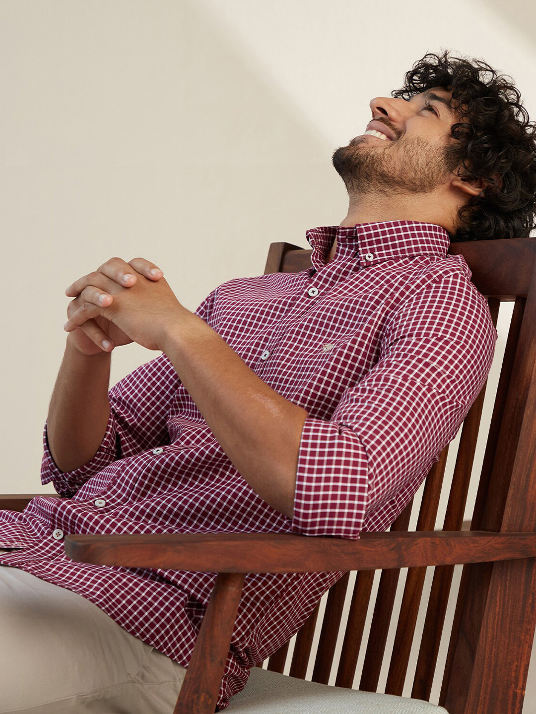 

Andamen Men Classic Slim Fit Micro Checked Casual Shirt, Red