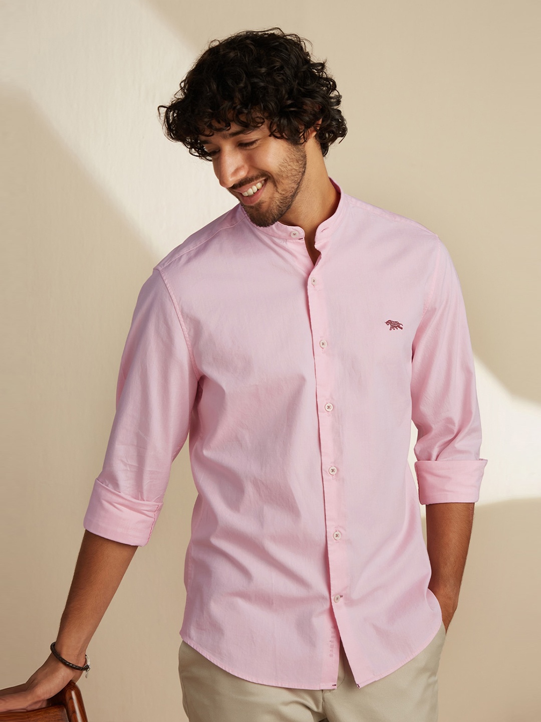 

Andamen Men Cotton Solid Classic Casual Shirt, Pink