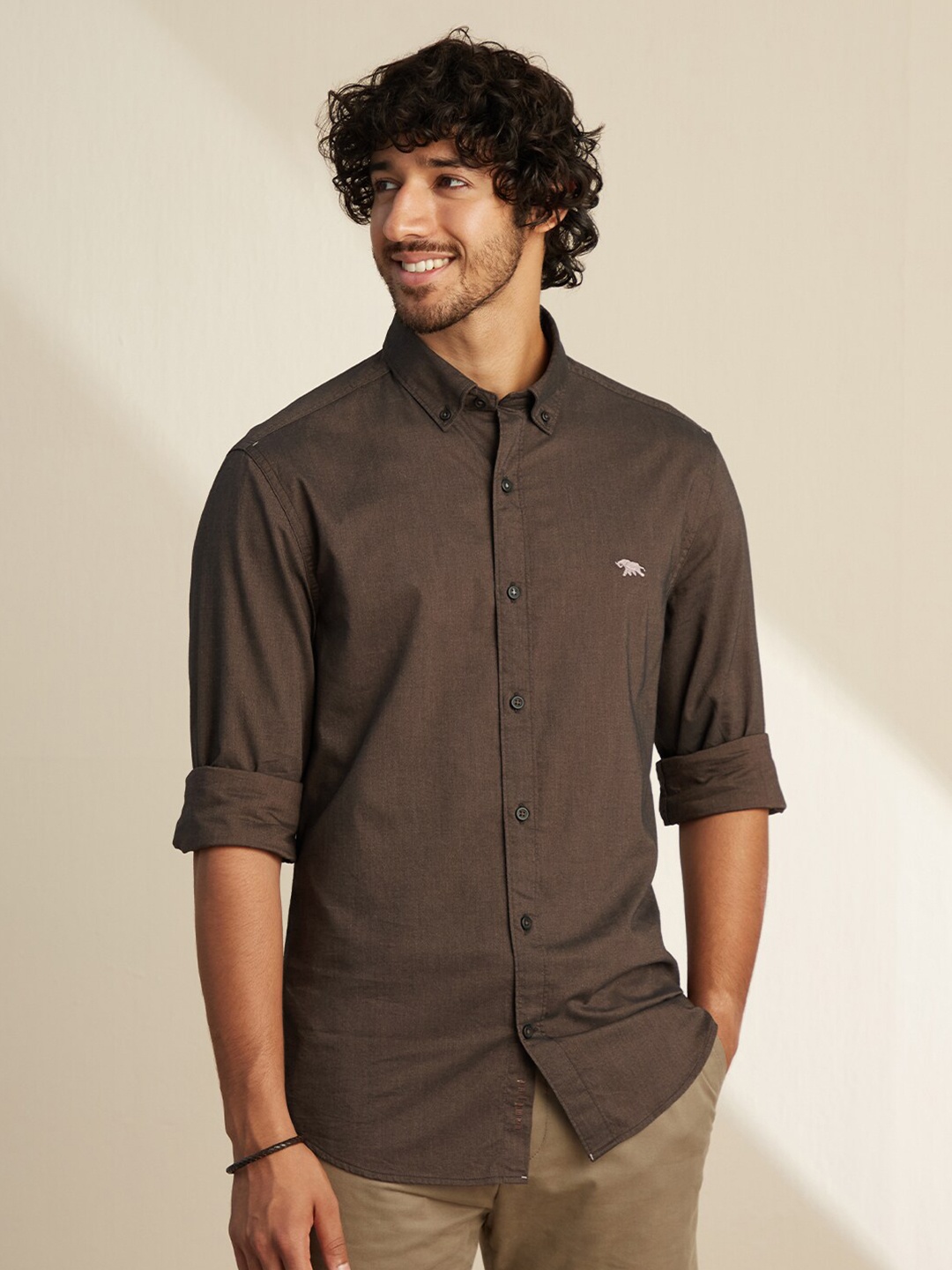 

Andamen Men Cotton Solid Classic Casual Shirt, Brown