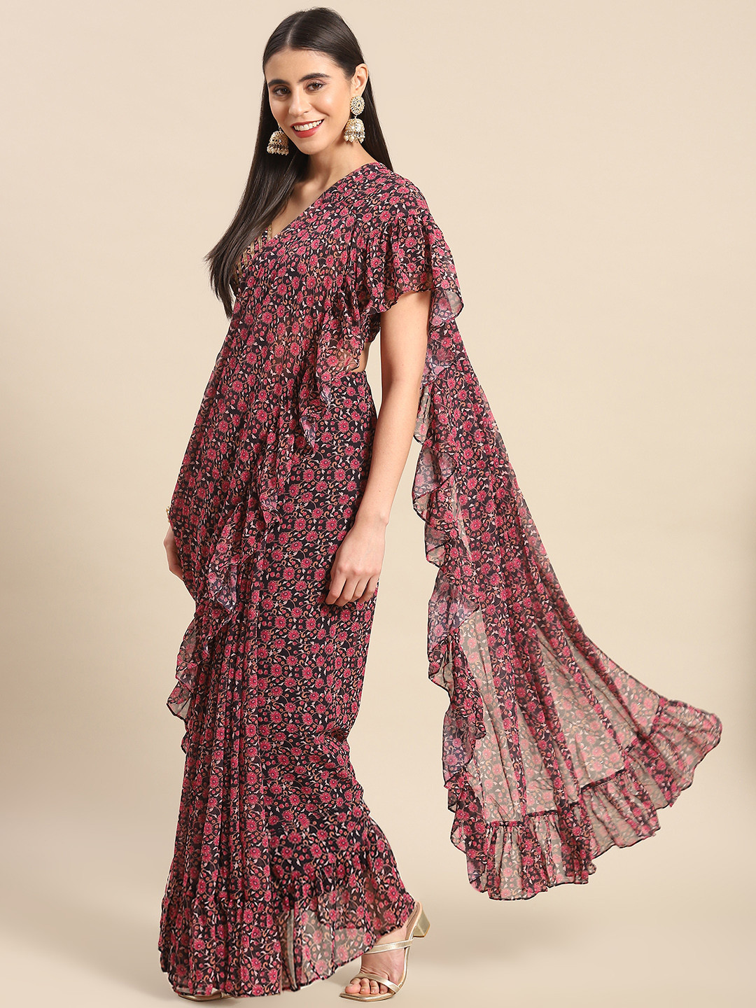 

aarke Ritu Kumar Floral Ready to Wear Saree, Navy blue