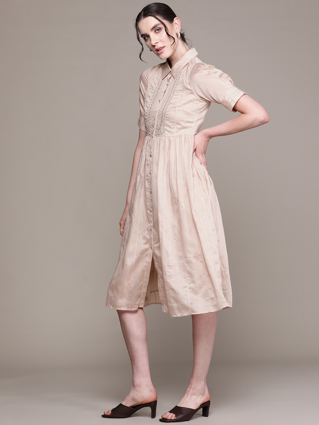 

aarke Ritu Kumar Embroidered Shirt Midi Dress, White